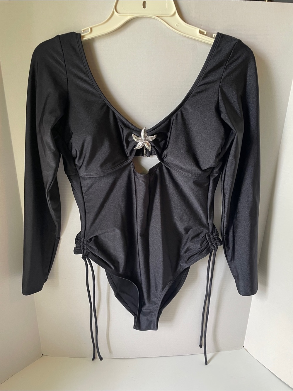 No Boundaries Women's Large Black Long Sleeve One-Piece Swimsuit